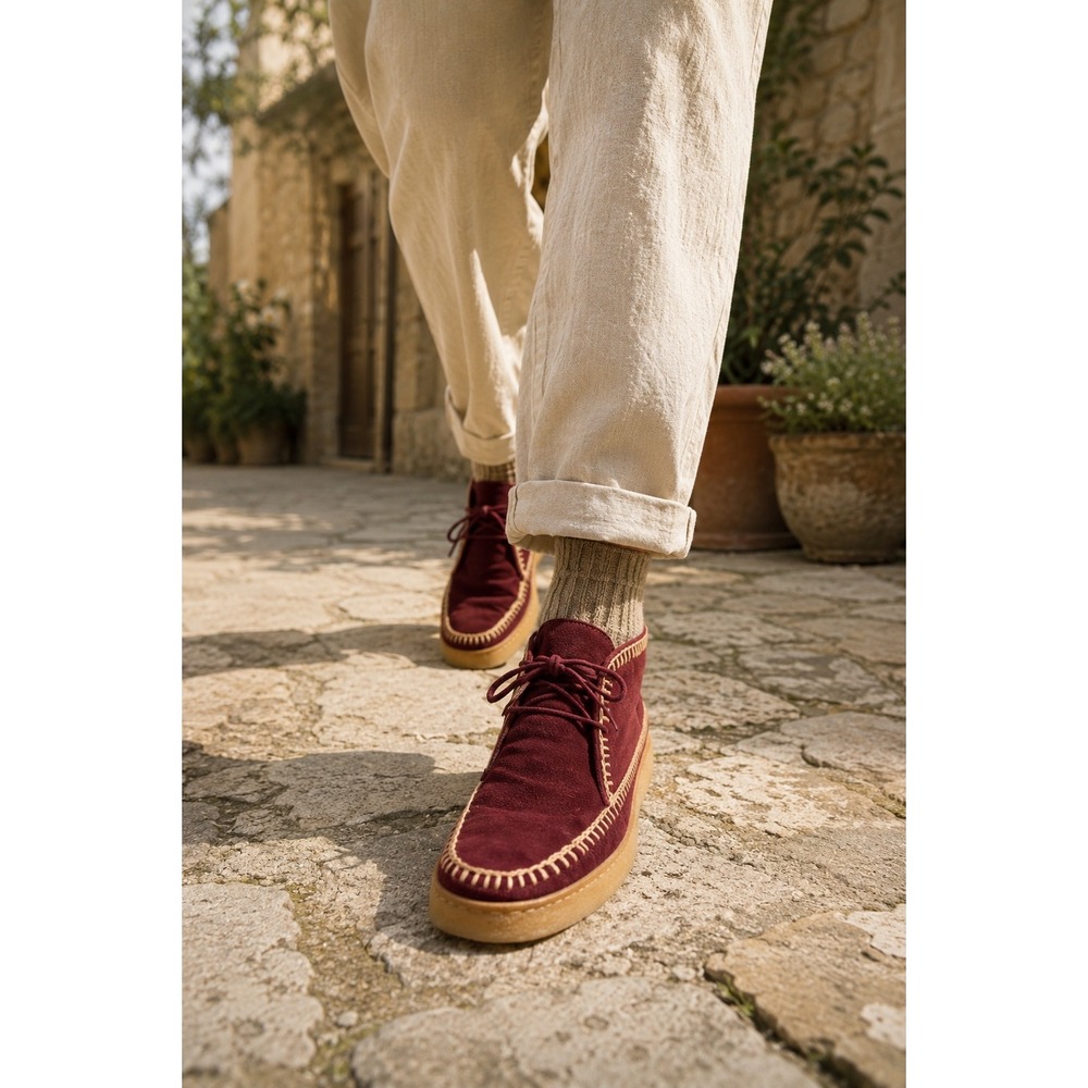 Laidback London Shenje Burgundy Suede Handcrafted Moc‎ Chukka Boots Women's 7